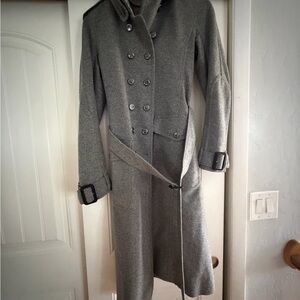 Burberry Gray Virgin Wool Coat with Belted Cuffs